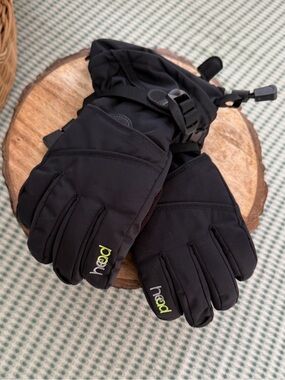 New HEAD Junior Ski Gloves in black with lime green Size Medium